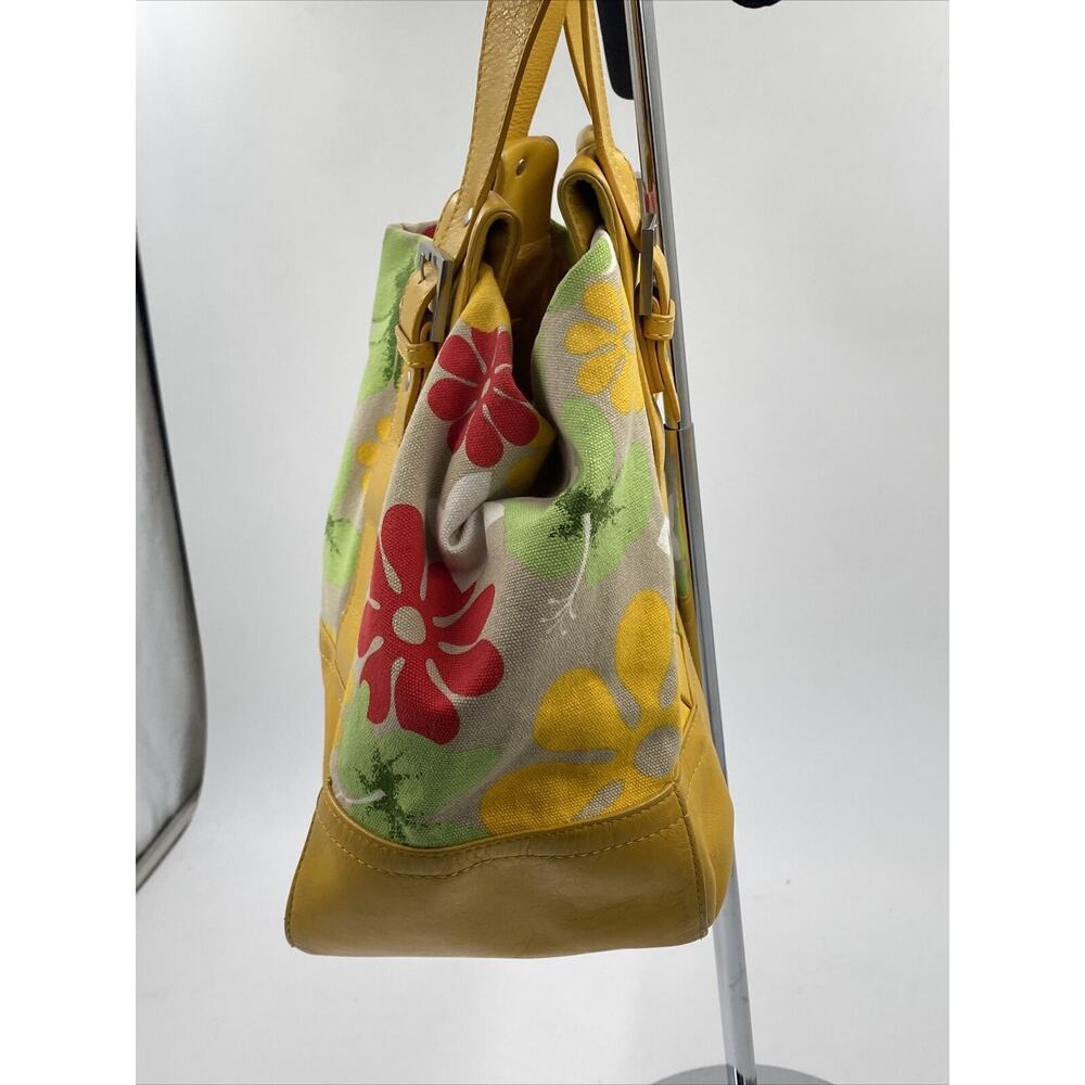 Audrey Brooke Leather Shoulder Bag Yellow Floral Hobo Slouchy - Picture 3 of 10